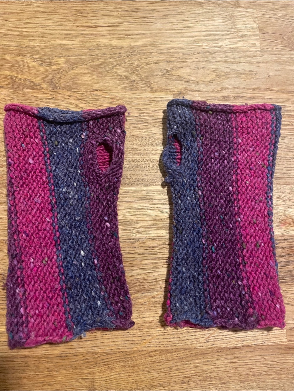 Handknit Striped Wrist Warmers in Pink and Purple